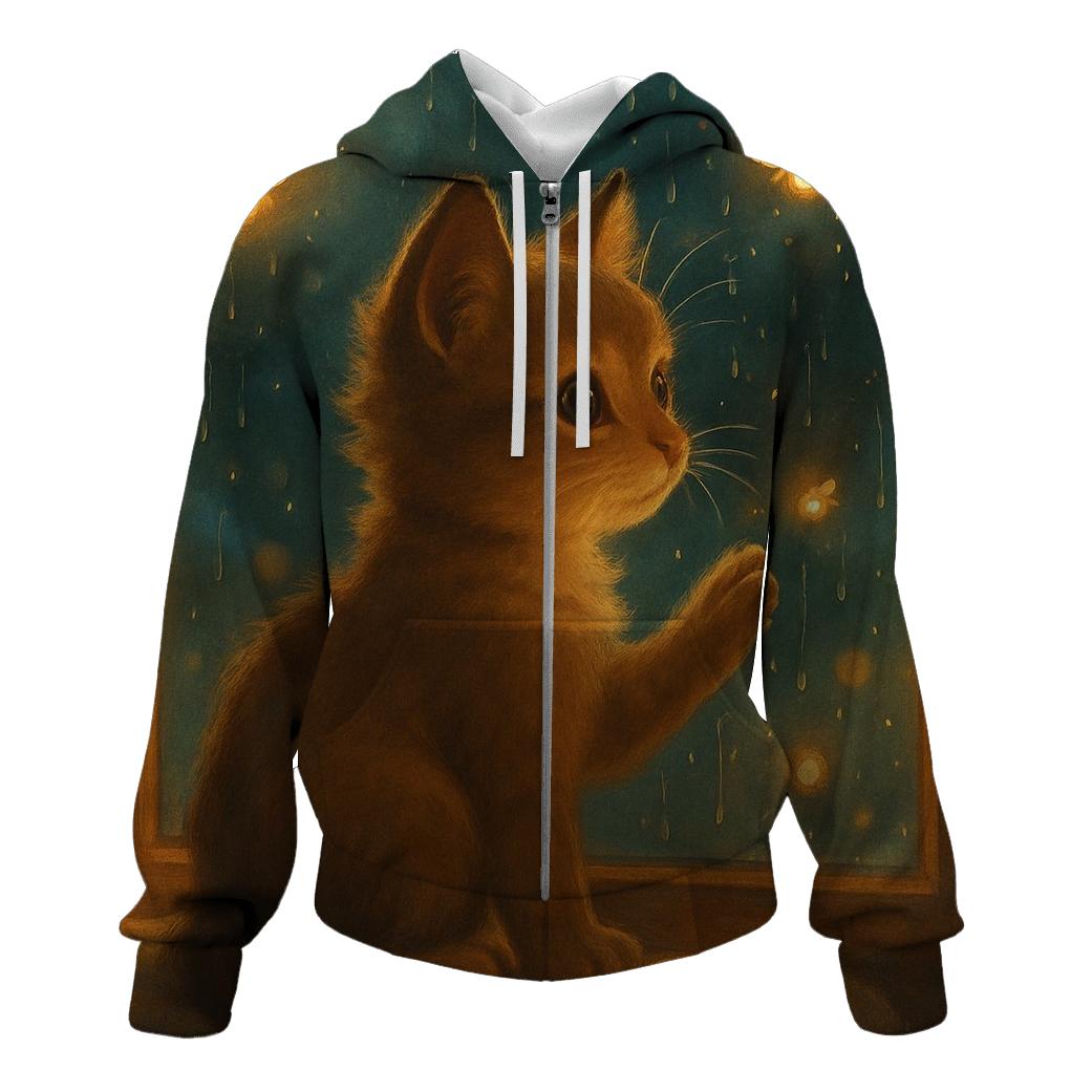 Rainy Window Paws And Fireflies hoodie designs