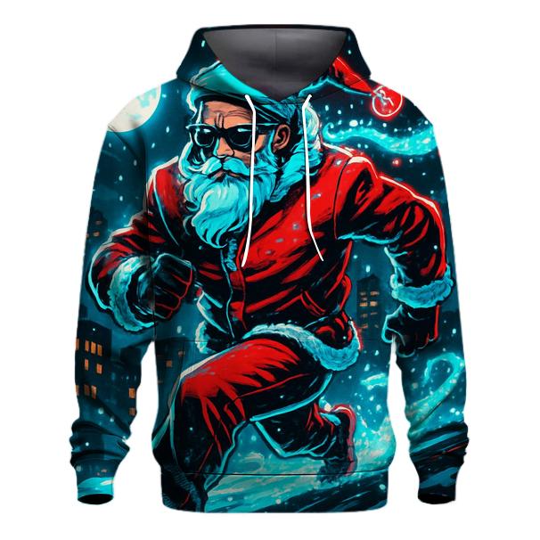 Neon Midnight Santa On Rooftop Run heavyweight hoodies