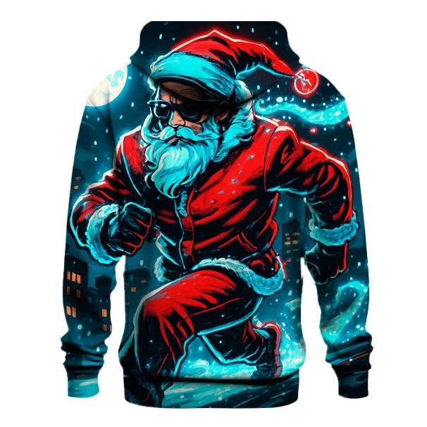 Neon Midnight Santa On Rooftop Run heavyweight hoodies