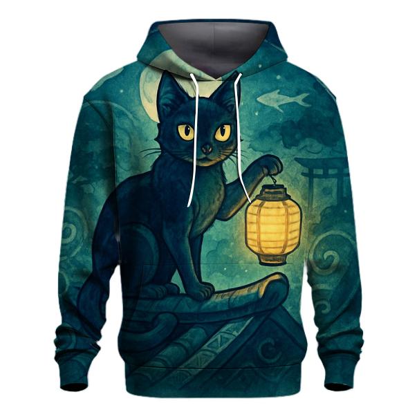 Midnight Lantern Guardian Cat pullover hoodies