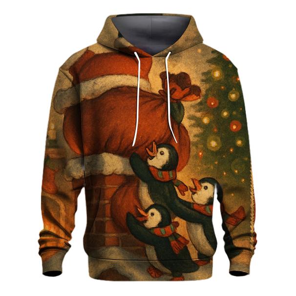 Santa Stuck In Chimney With Helpful Penguins zip-up hoodies