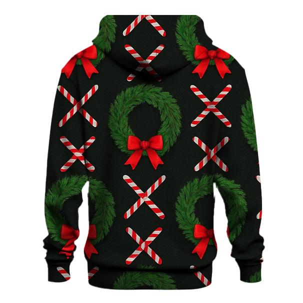 Evergreen Wreath Grid With Candy Canes On Black Background hoodie trends