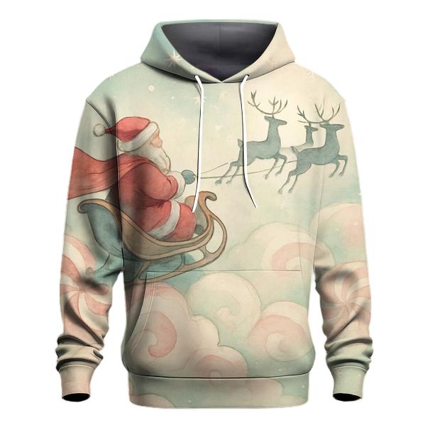 Dreamy Watercolor Sleigh Through Cloud Candy lightweight hoodies
