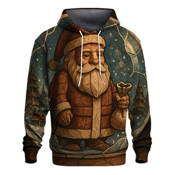 Wood Carved Santa In Vintage Snow Globe Scene graphic hoodies