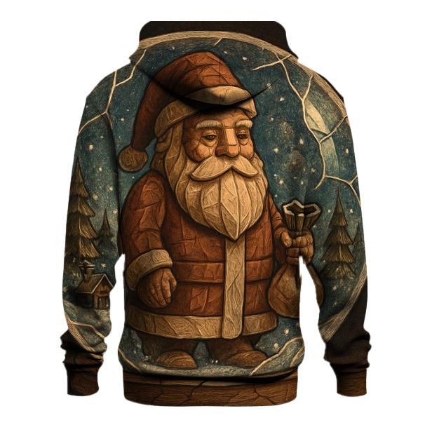 Wood Carved Santa In Vintage Snow Globe Scene graphic hoodies