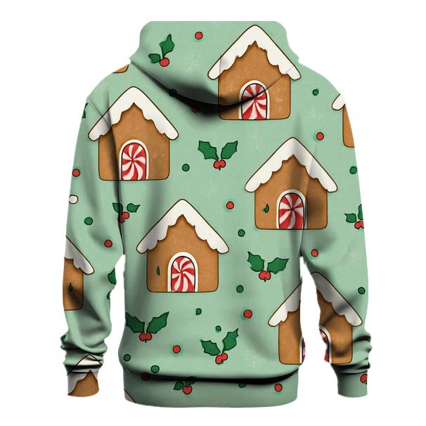 Gingerbread House Scatter With Snowflake Fill On Mint Background heavyweight hoodies