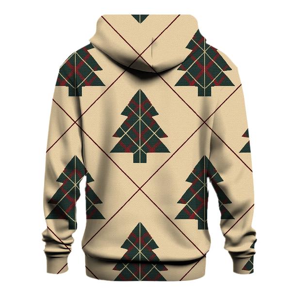 Plaid Christmas Tree Tile On Beige Background zip-up hoodies