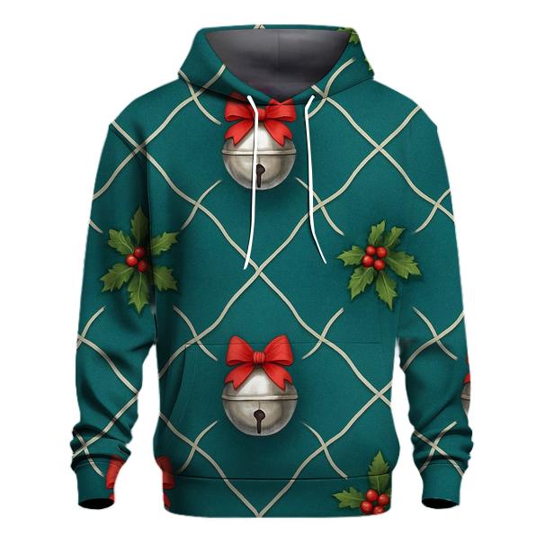 Silver Bell Lattice On Teal Background embroidered hoodies
