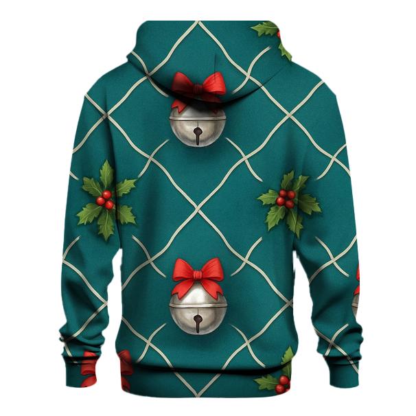Silver Bell Lattice On Teal Background embroidered hoodies