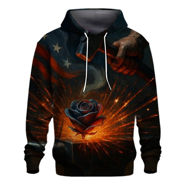 Steel Rose And Flag Forged Heart printed hoodies