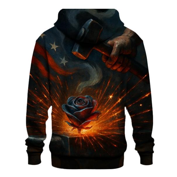 Steel Rose And Flag Forged Heart printed hoodies