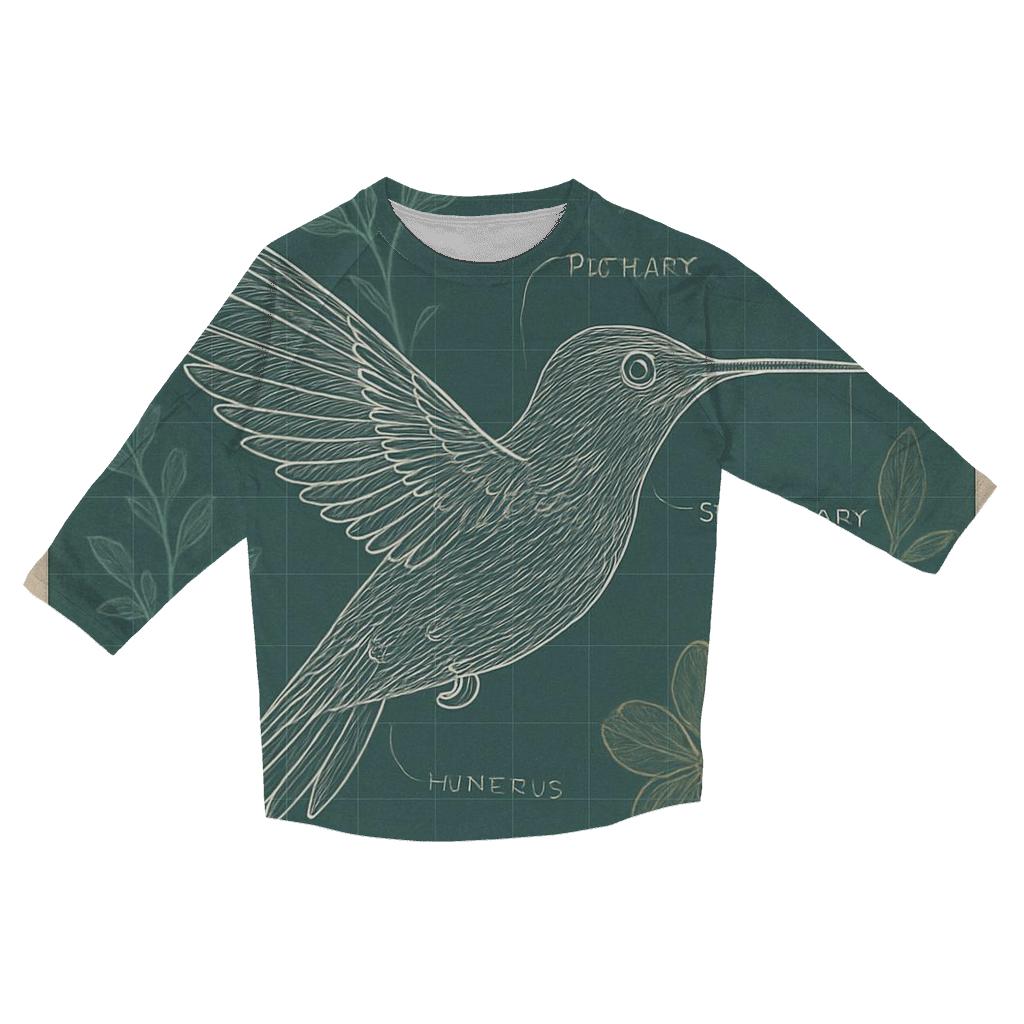 Botanical Blueprint Hummingbird printed three quarter sleeve shirts