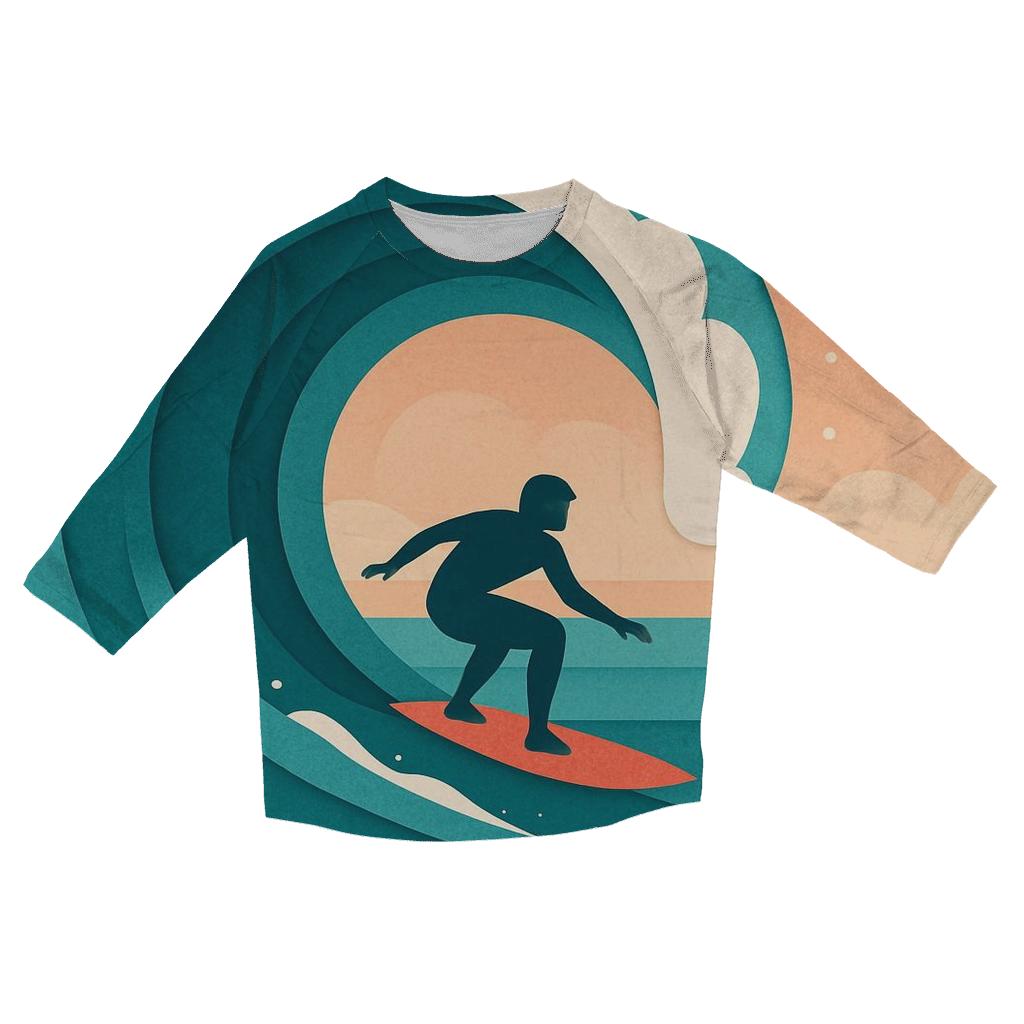 Wave Break Surf Silhouette designer 3/4 sleeve blouses