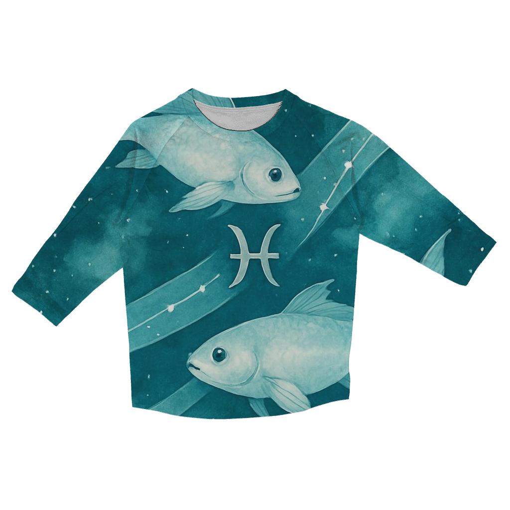 Pisces Twin Fish Cosmic Ribbon personalized 3/4 sleeve tees