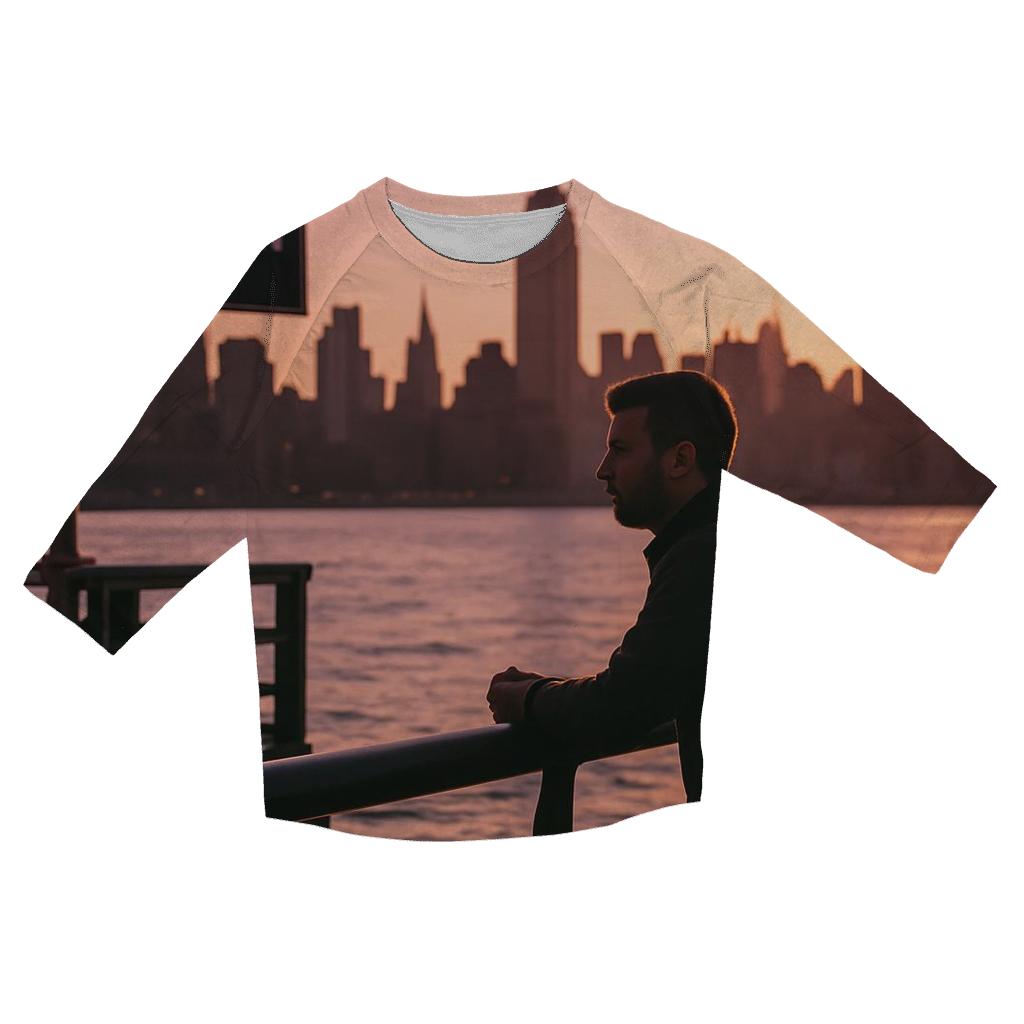 Sunset Silhouette From Hoboken Pier With Commuter Pause casual three quarter sleeve shirts