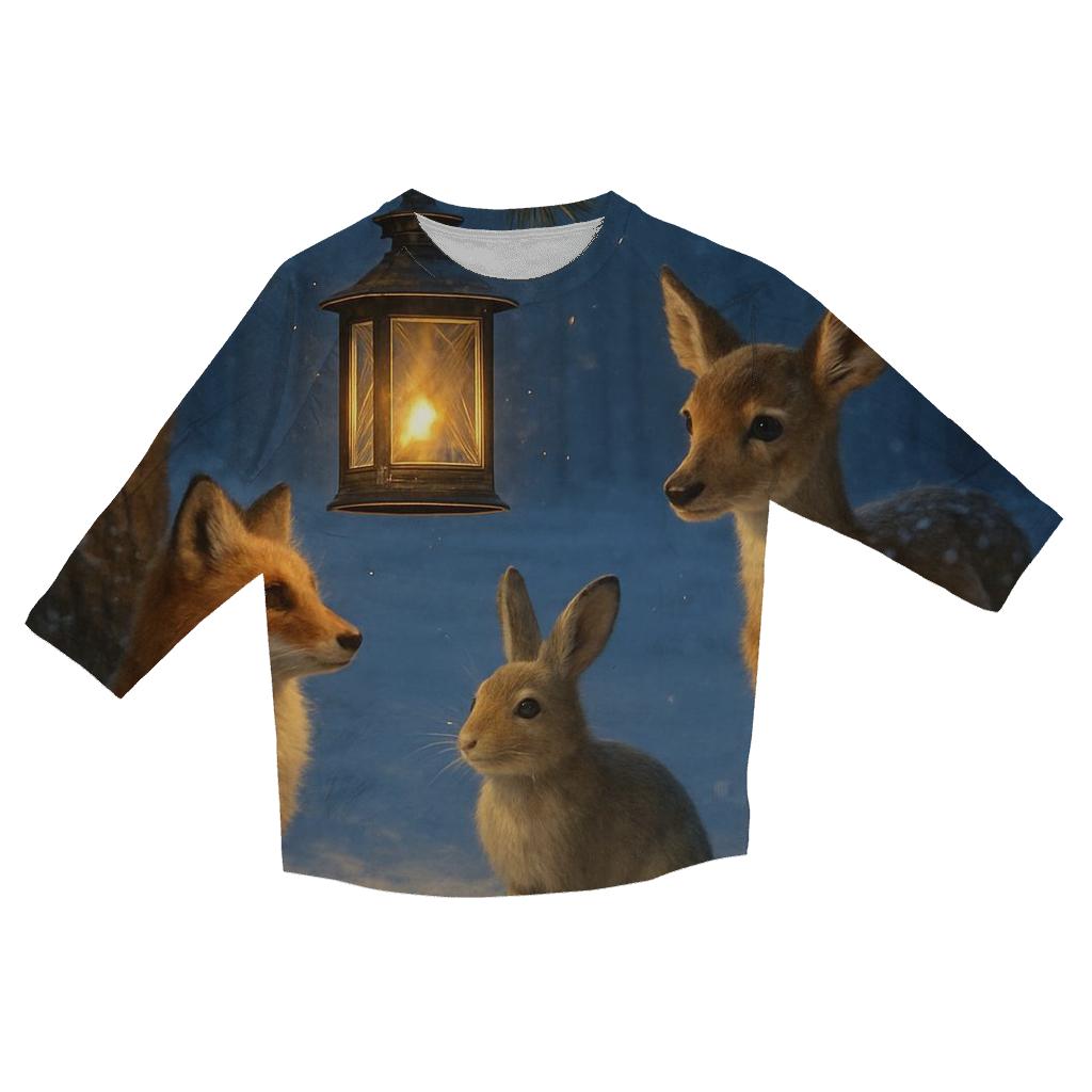 Snowy Forest Lantern With Woodland Visitors casual three quarter sleeve shirts