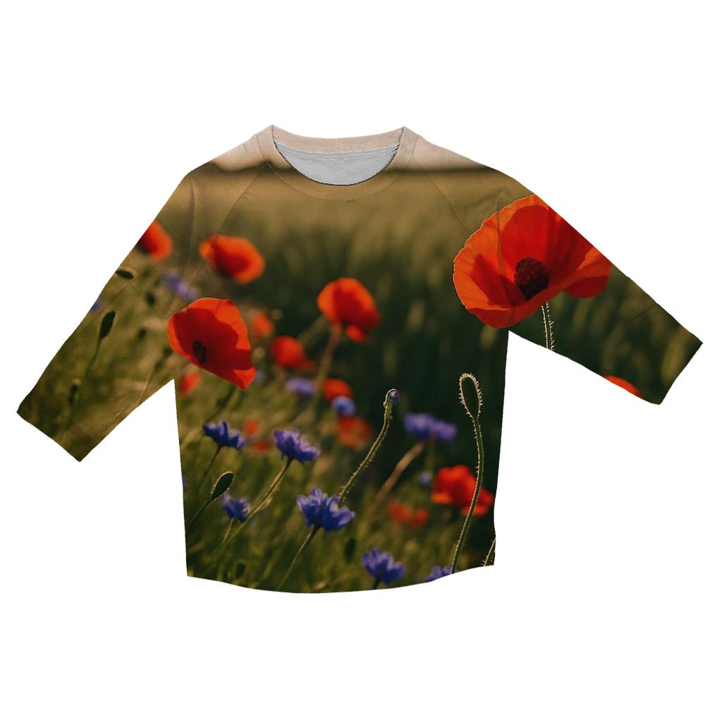 Wild Poppy And Cornflower Margin Of Wheat Field fashion 3/4 sleeve shirts