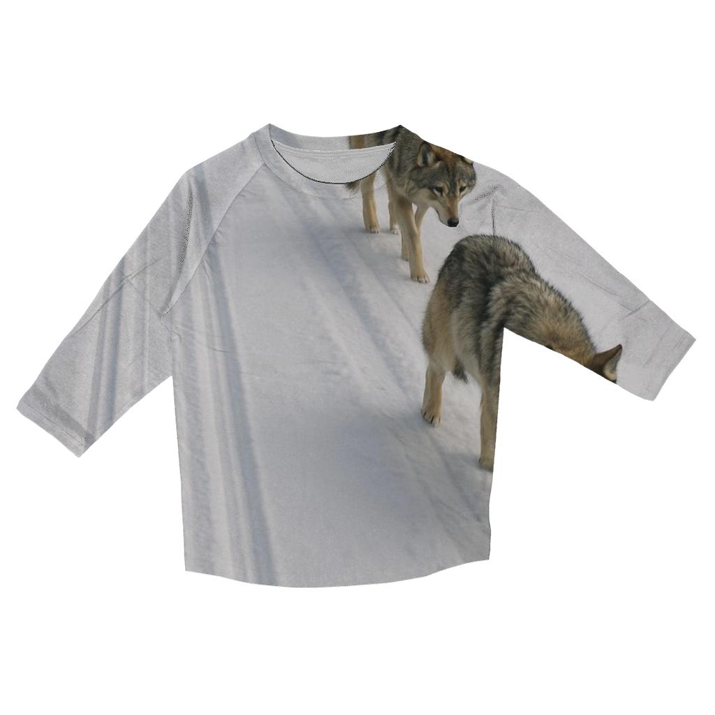 Winter Wolf Pack Trail Beside Ski Tracks fashion 3/4 sleeve shirts