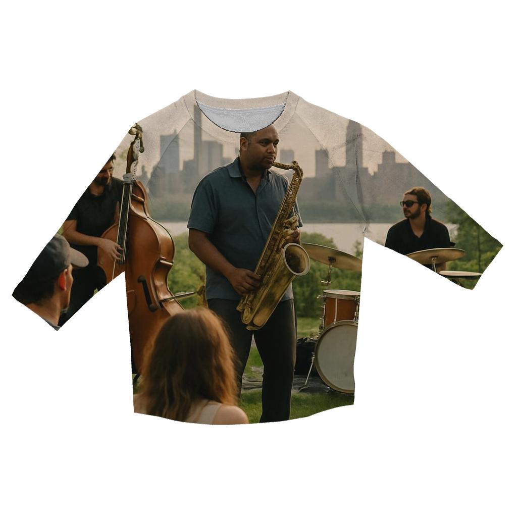 Jazz Festival Crowd With Skyline From Riverside Park South printed three quarter sleeve shirts