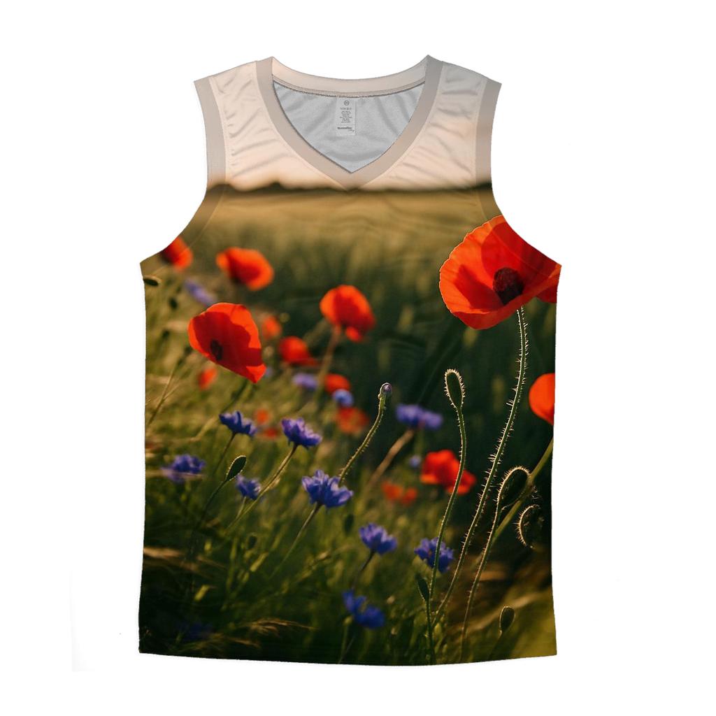 Wild Poppy And Cornflower Margin Of Wheat Field cotton sleeveless tops