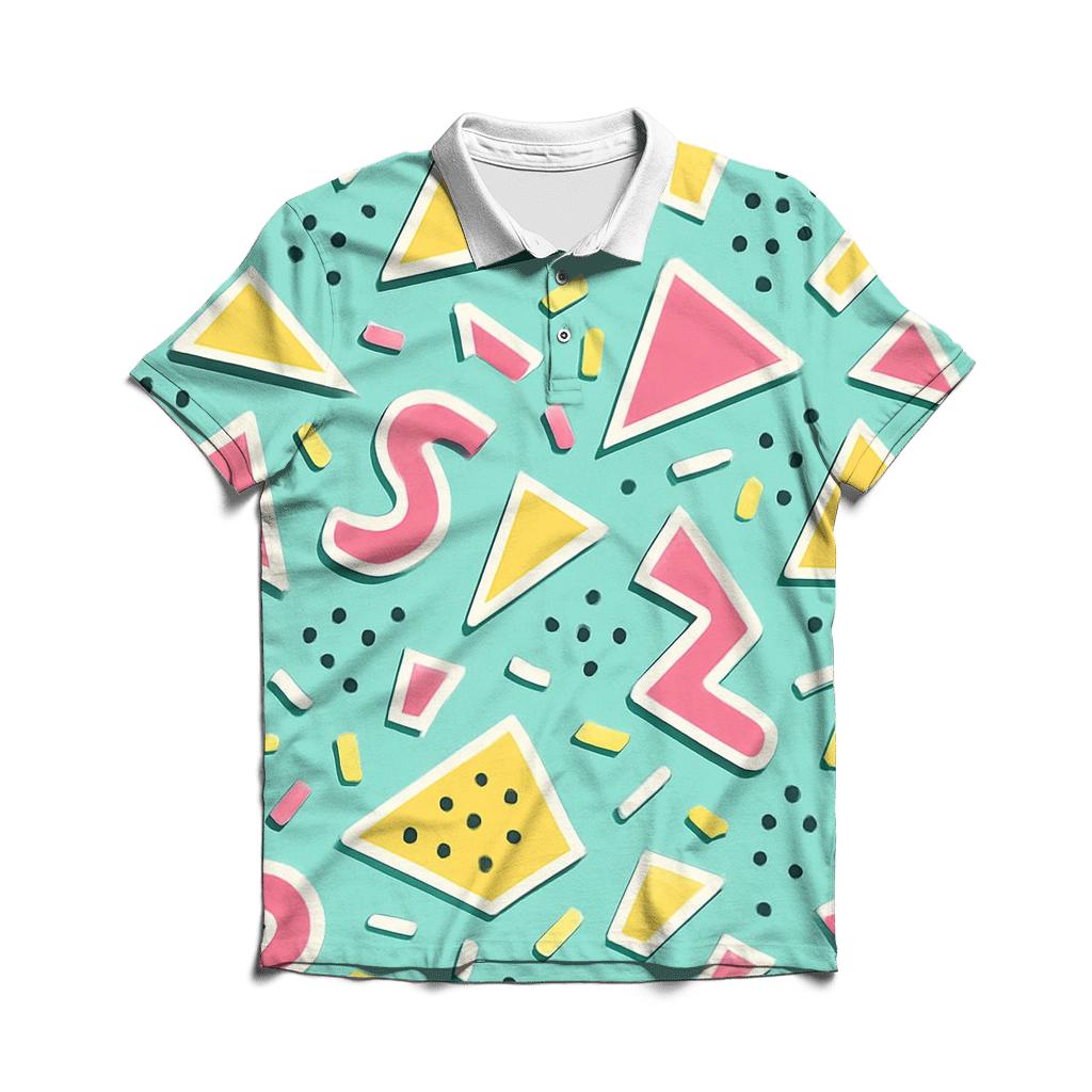 Pastel Memphis Sticker Collage branded logo polo shirts