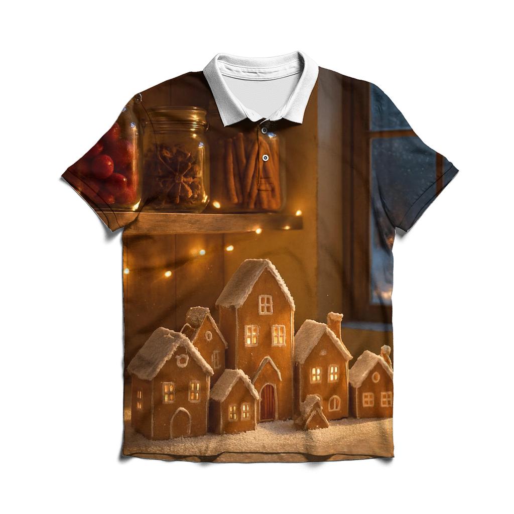 Sugarplum Pantry With Frosted Gingerbread Village embroidered polo tops