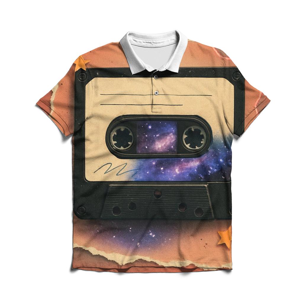 Retro Cassette Galaxy Collage personalized polo shirts