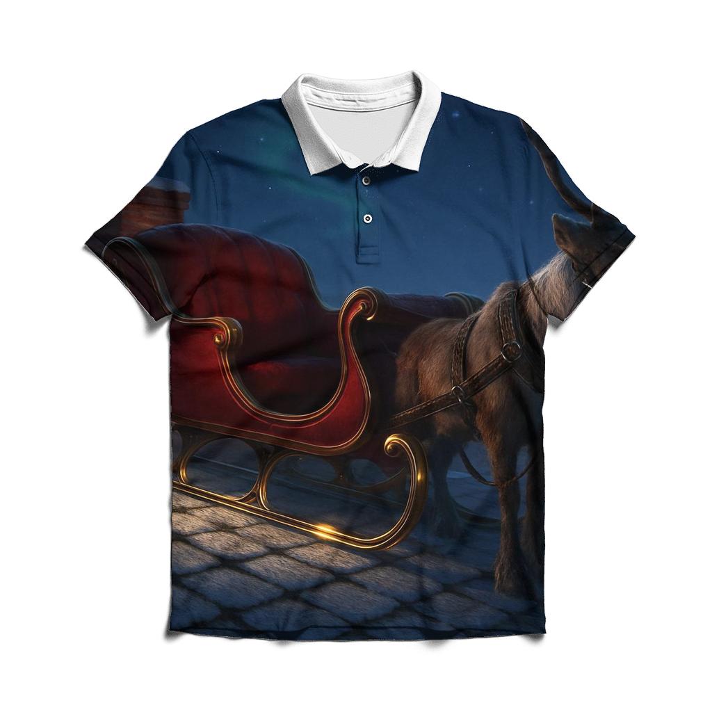 Midnight Sleigh Bells Above A Quiet Rooftop premium cotton polo shirts