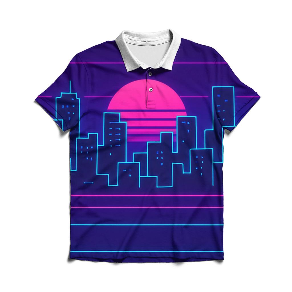 Synth Skyline Outline Repeat classic pique polos