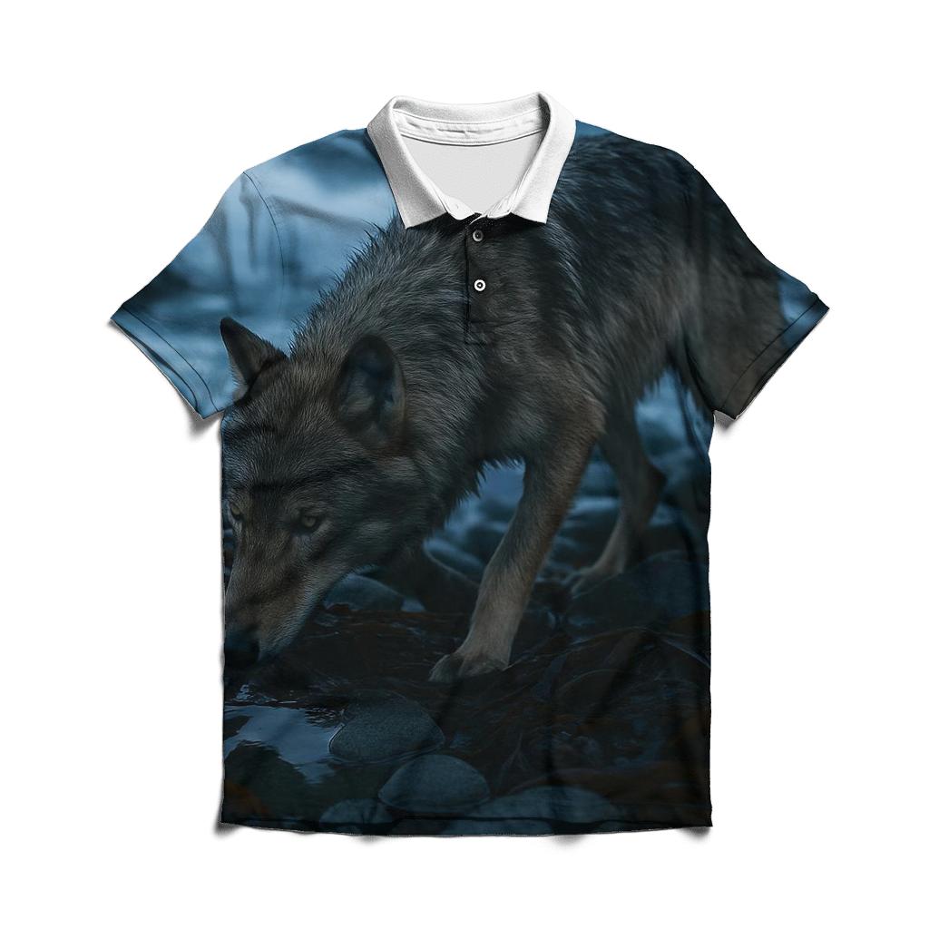 Coastal Wolf In Kelp Wrack At Low Tide stylish collar polo tees