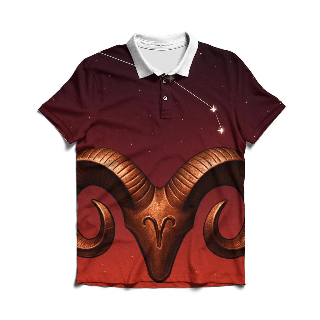Aries Ram Horns With Martian Red Sky custom polo shirts