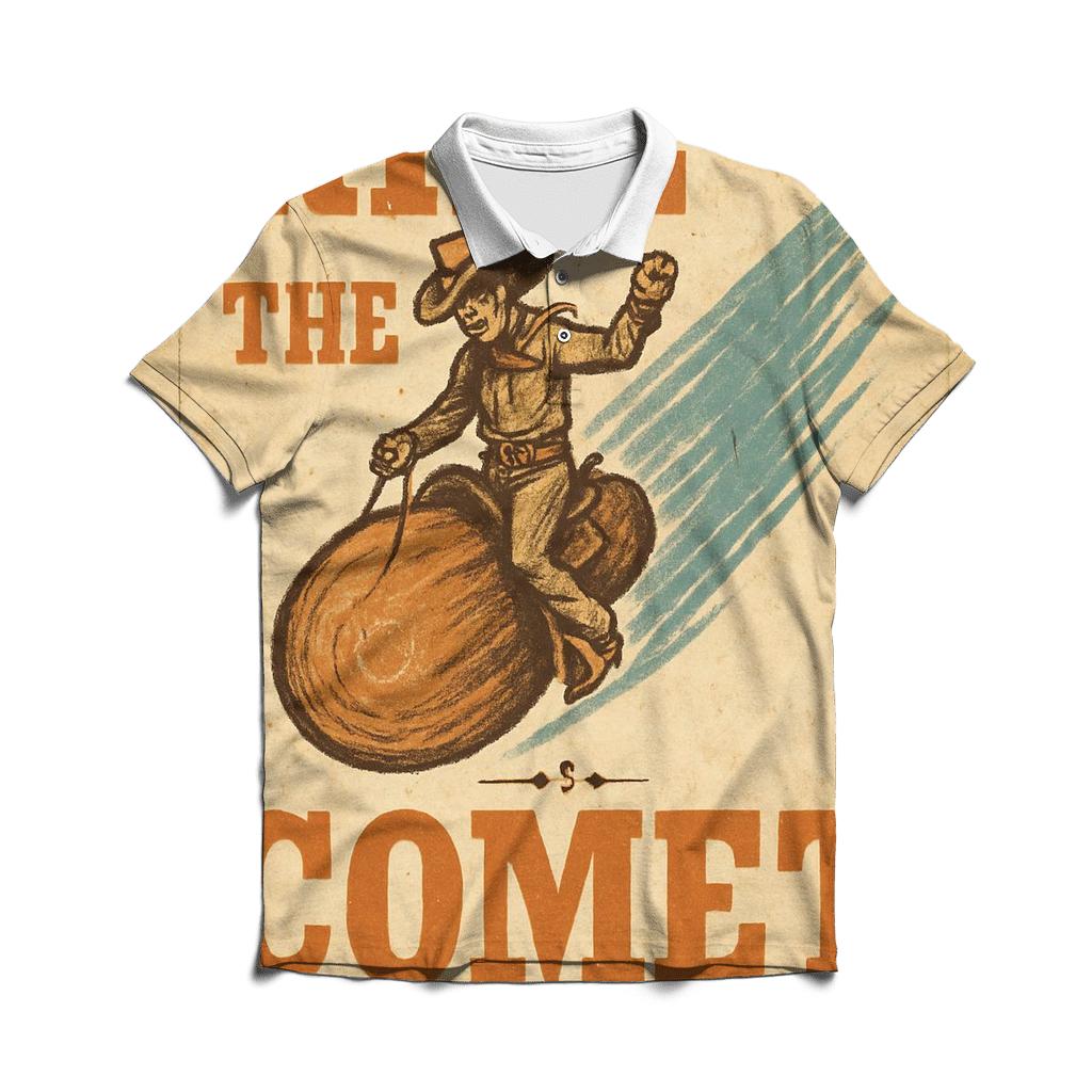 Weathered Western Space Rodeo Playbill branded logo polo shirts