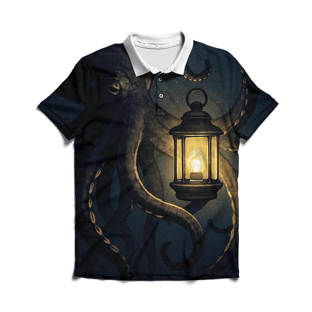 Ink Wash Octopus Lantern premium cotton polo shirts
