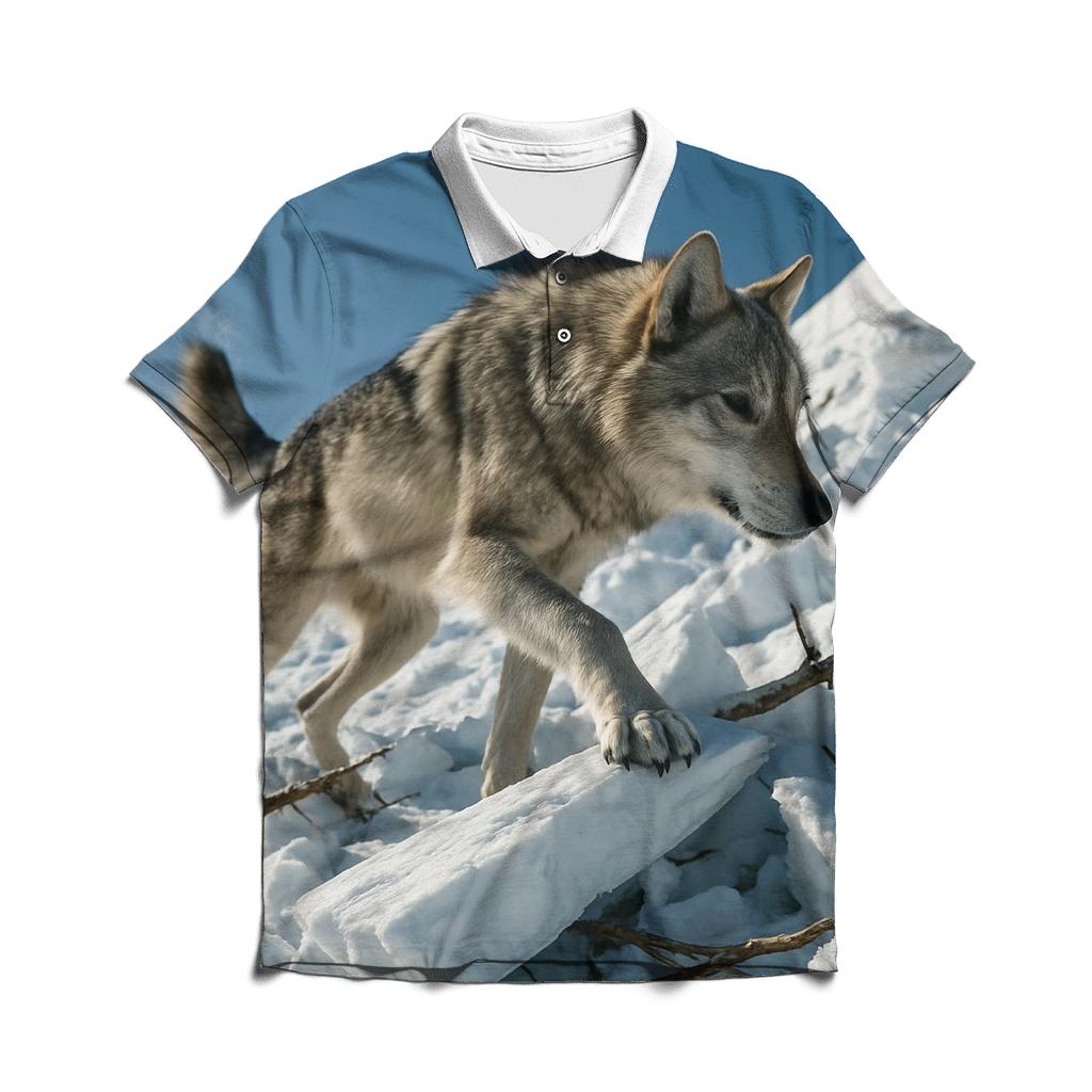 Mountain Wolf Crossing Avalanche Debris Field embroidered polo tops