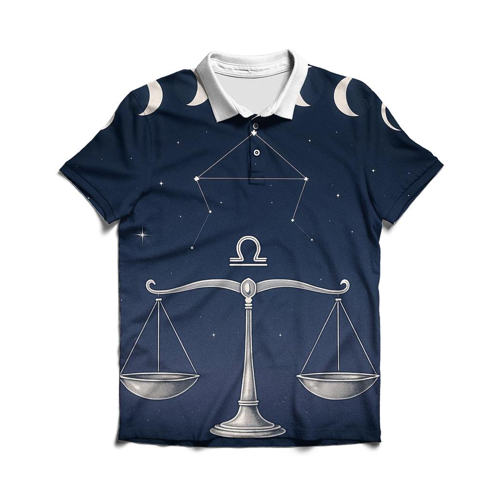 Libra Scales Under Moon Phase Arc embroidered polo tops