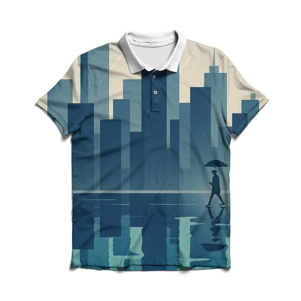 Geometric City Rain Reflection stylish collar polo tees