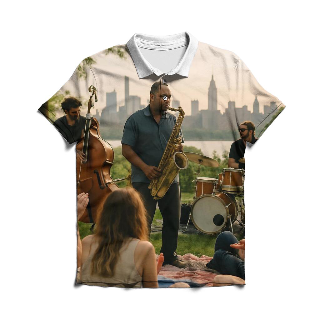 Jazz Festival Crowd With Skyline From Riverside Park South embroidered polo tops