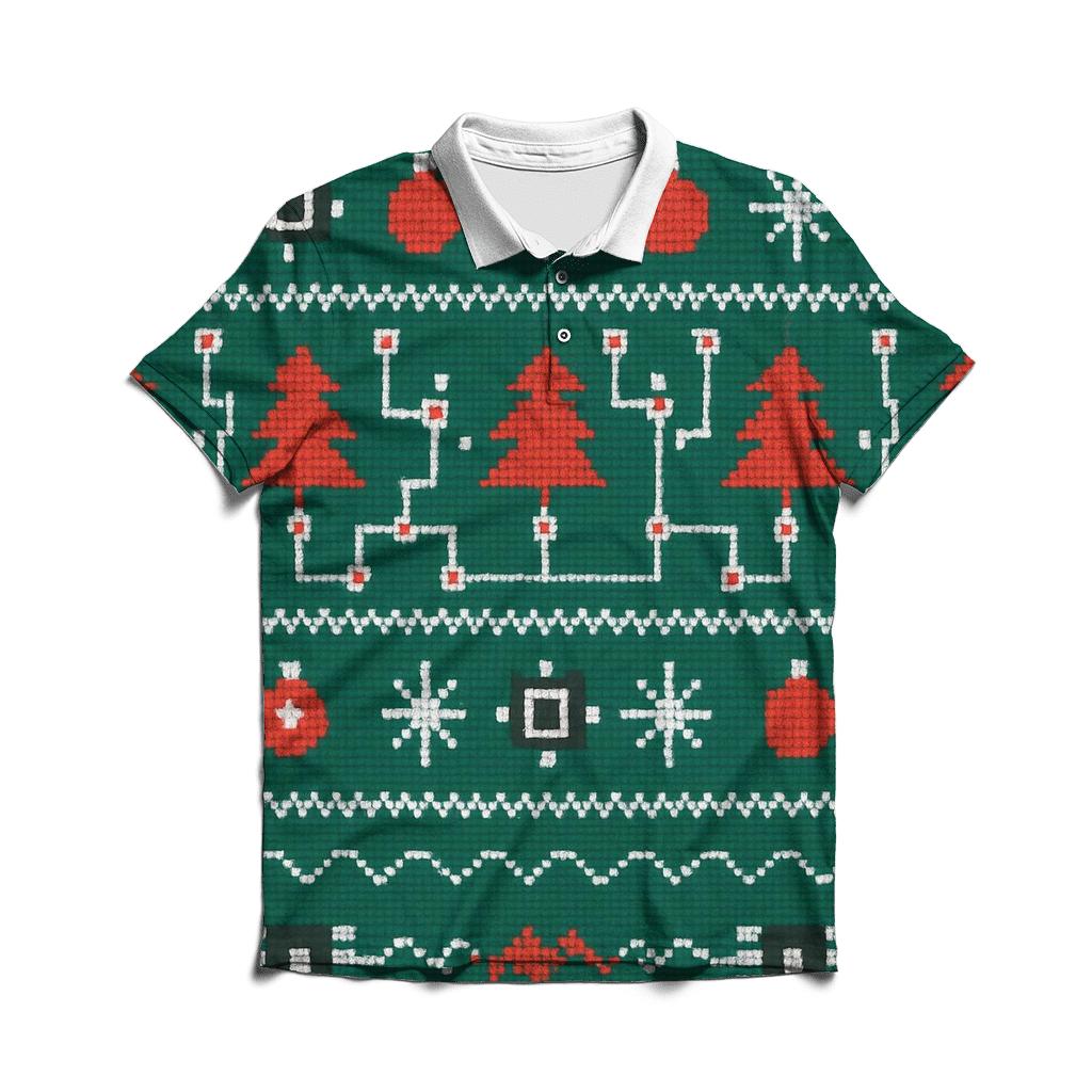 Christmas Tree Circuit Row Design embroidered polo tops