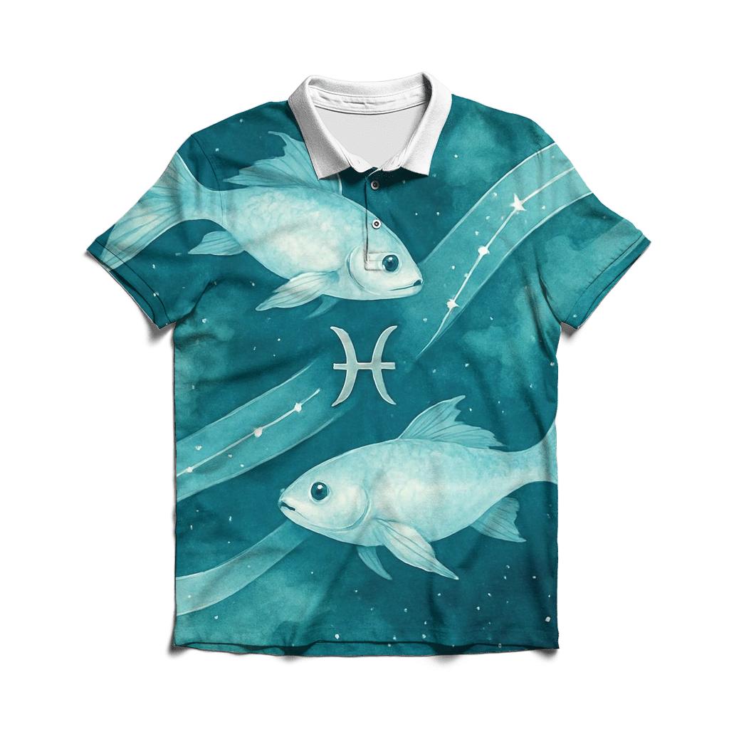 Pisces Twin Fish Cosmic Ribbon personalized polo shirts