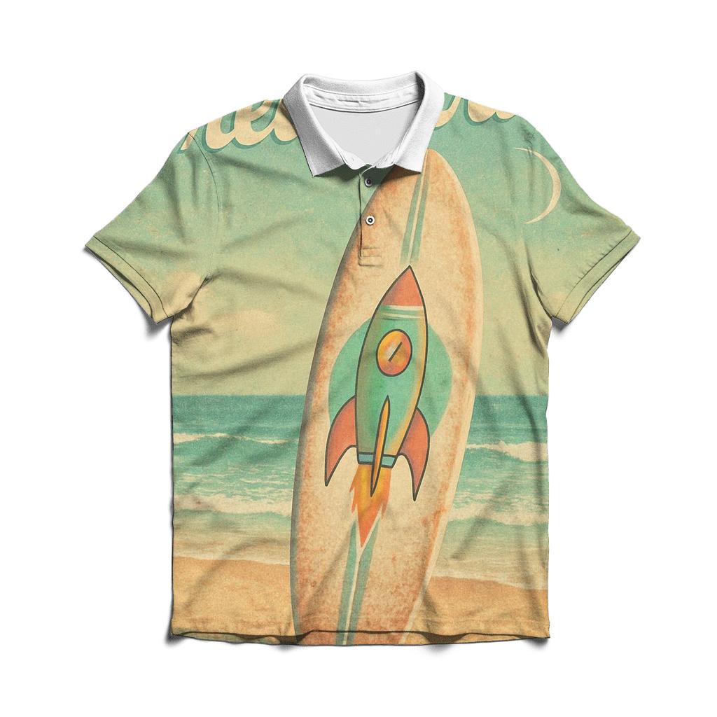 Faded Beach Surfboard With Rocket Decal custom polo shirts