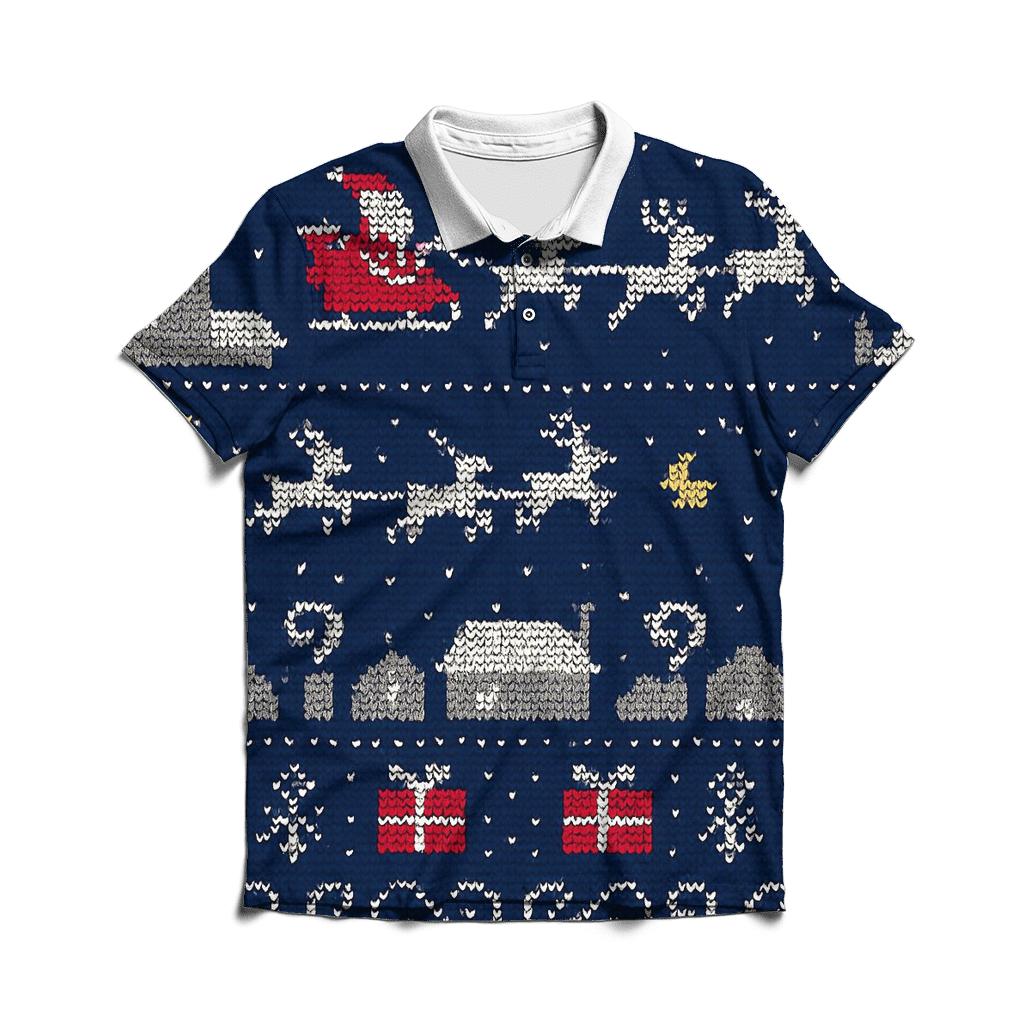 Santa Sleigh Skyline Band Design premium cotton polo shirts