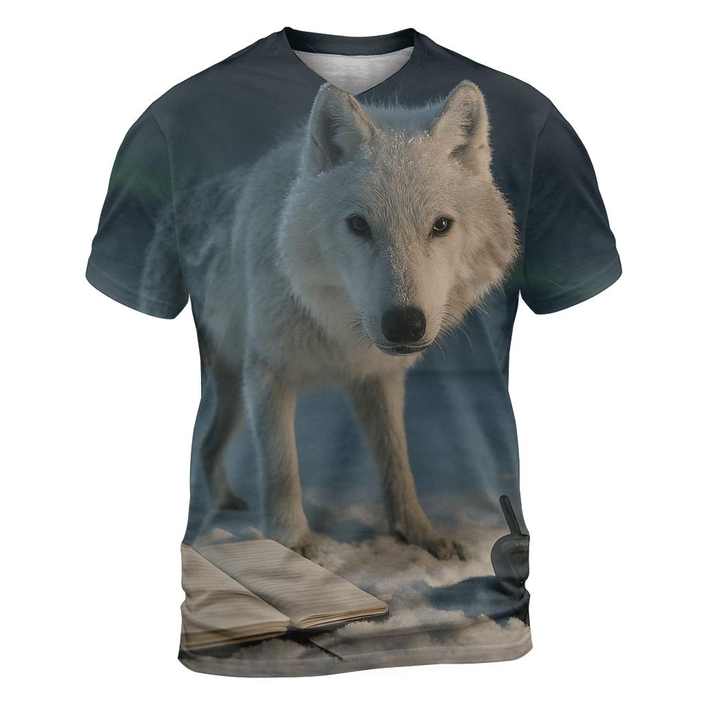 Tundra Wolf Under Aurora Field Notes artistic all-over print tops