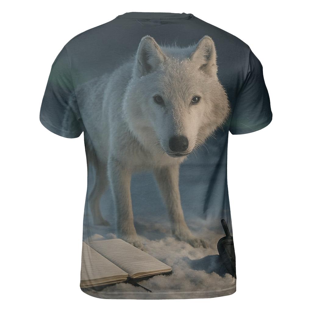 Tundra Wolf Under Aurora Field Notes artistic all-over print tops