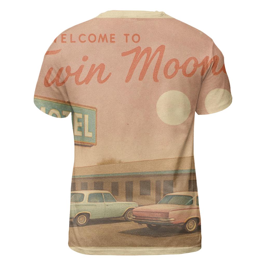 Retro Postcard Motel Under Twin Moons unique graphic print tees