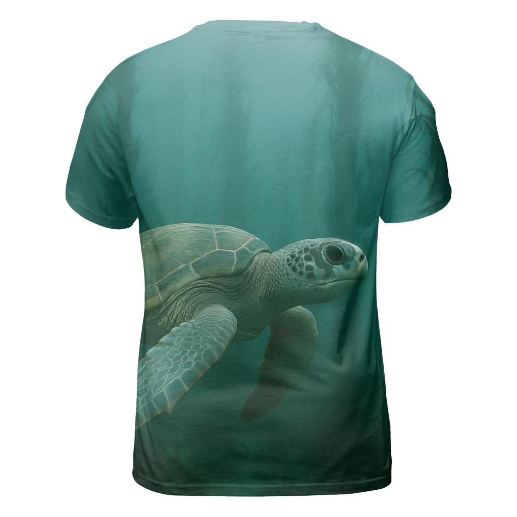 Kelp Forest Glide Green Sea Turtle vibrant all-over design tees