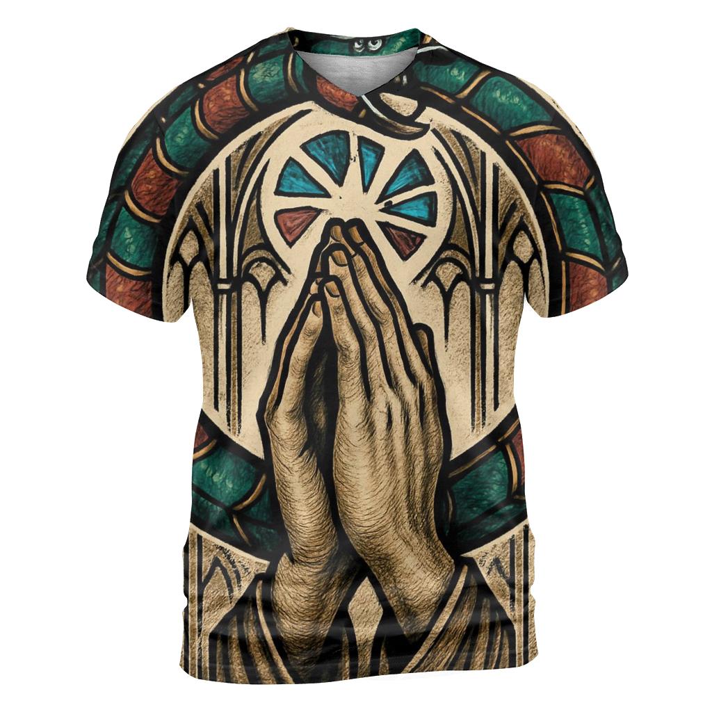 Cathedral Glass Ouroboros Halo vibrant all-over design tees