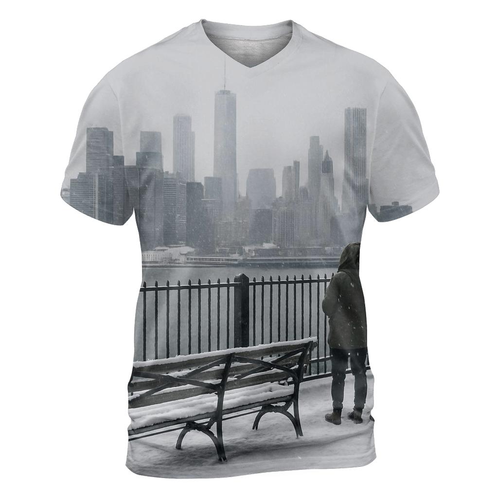 Snowfall Over Brooklyn Heights Promenade Skyline View unique graphic print tees