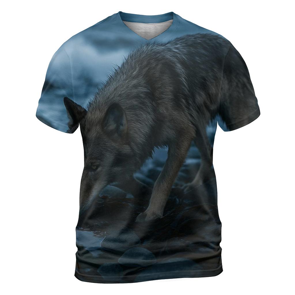 Coastal Wolf In Kelp Wrack At Low Tide creative print fashion shirts
