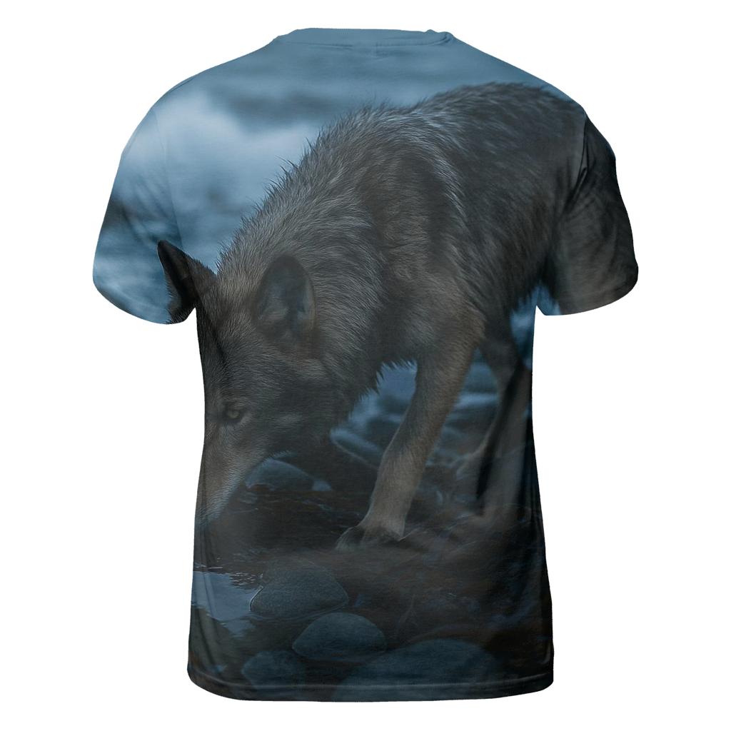 Coastal Wolf In Kelp Wrack At Low Tide creative print fashion shirts
