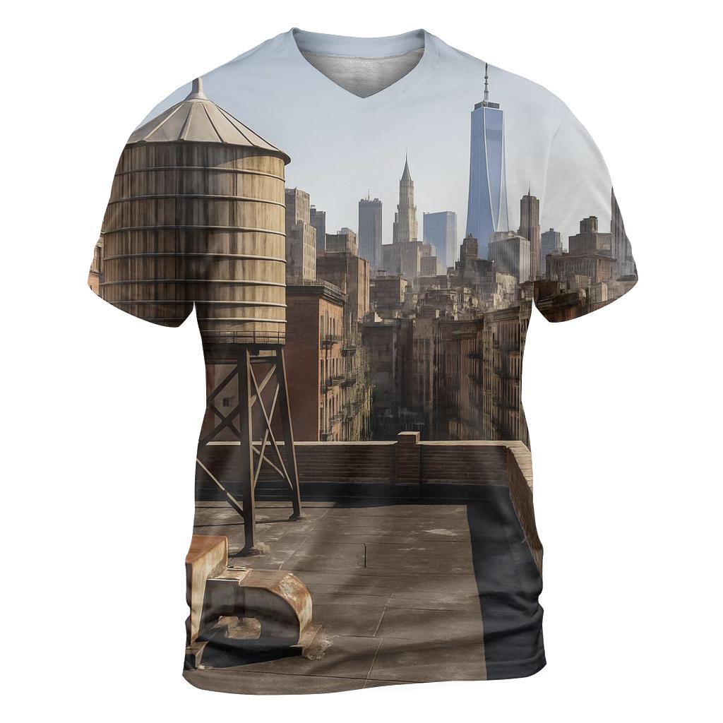 Chinatown Rooftop Water Tower With Downtown Backdrop vibrant all-over design tees